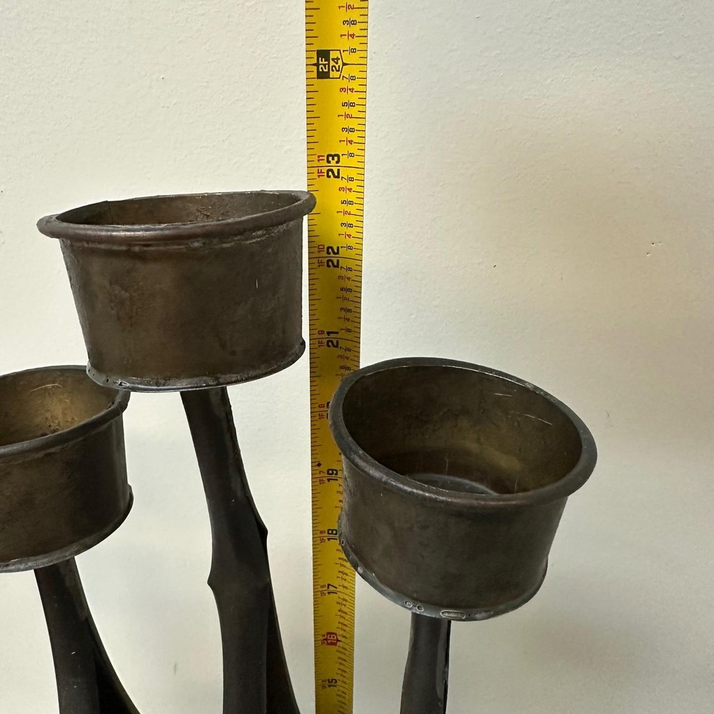 Vtg Gene Byron Mexican Brutalist 7 Cup Candelabra Bird Floral Brass Sculpture - Picture 11 of 13